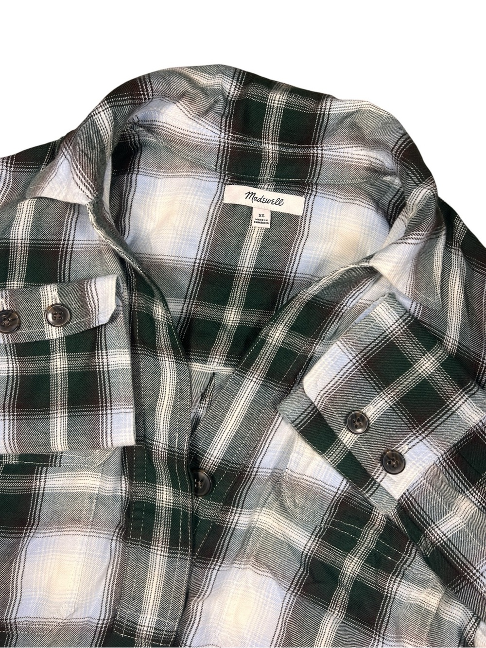 Madewell Popover City Blue Plaid Top Womens XS Cotton Blend Relaxed Fit